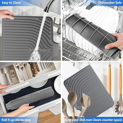 Dish Drying Mat for Kitchen Counter, with Built-in Drain Lip, Food-Grade Silicone, Easy Clean Pad for Countertop Protection, Multi-Functional Use (14.7x10.2, Grey) - Image 8