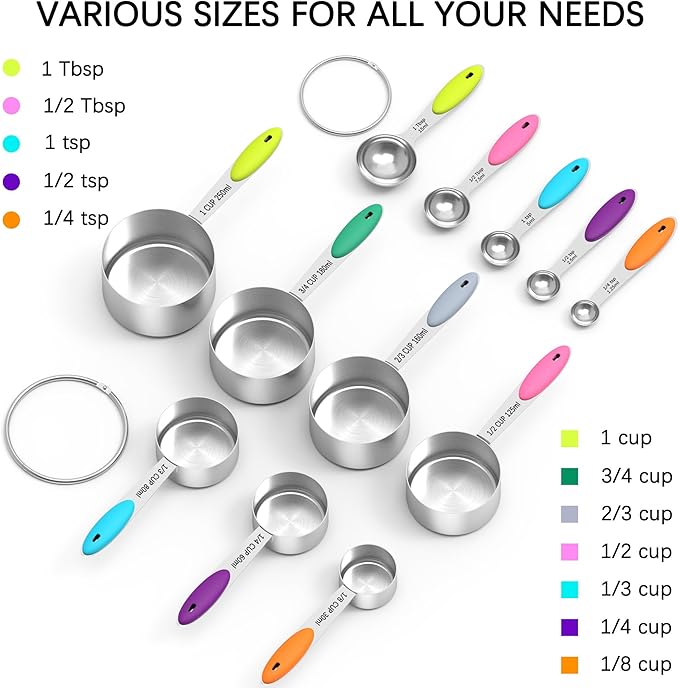 TILUCK Measuring Cups and Spoons Set, Stainless Steel, Kitchen Utensils for Cooking and Baking (12) - Image 3