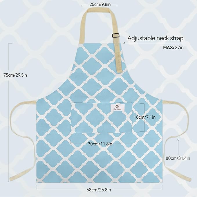 2 Pieces Aprons for Women with Pockets, Cotton Linen Waterproof Kitchen Cooking Aprons, Chef Apronfor Men Women with Adjustable Neck Strap and Long Ties(Green/Blue)