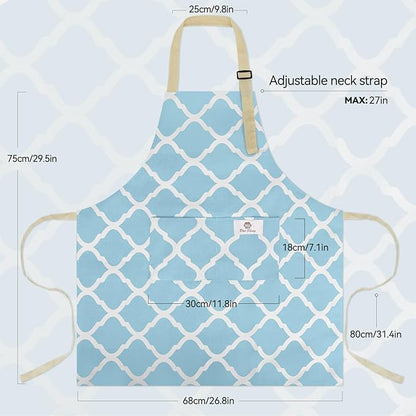 2 Pieces Aprons for Women with Pockets, Cotton Linen Waterproof Kitchen Cooking Aprons, Chef Apronfor Men Women with Adjustable Neck Strap and Long Ties(Blue/Yellow)