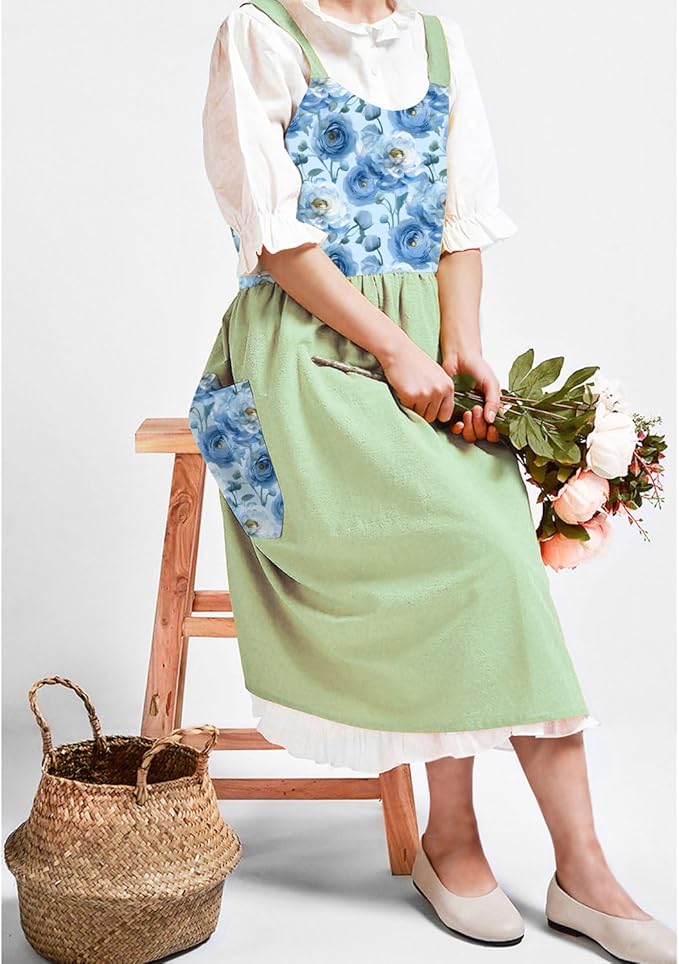 Uaussi Cotton Linen Apron Cross Back Work Apron for Women with Pockets Pinafore Dress X Cross Halter Apron for Chef Gardening - Image 6