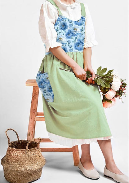 Uaussi Cotton Linen Apron Cross Back Work Apron for Women with Pockets Pinafore Dress X Cross Halter Apron for Chef Gardening - Image 6