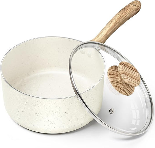 MICHELANGELO 3 Quart Saucepan with Lid, Nonstick Sauce Pan, Small Sauce Pot with Granite Coatings, Bakelite Handle, Dishwasher-Safe, White by Michelangelo