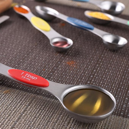 Magnetic Measuring Spoons Set Stainless Steel Dual Sided Stackable Teaspoon Tablespoon Nesting Measuring Spoon for Measuring Dry and Liquid Ingredients Color - Image 5