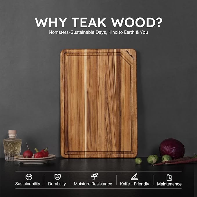 Teak Wood Cutting Board 17inch Wooden Chopping Board with Grip Handles Bamboo High-end Mother Gifts Best Mama Mommy Christmas Xmas Birthday Law Step Stepmom Have Everything Good Unique Present XL - Image 3