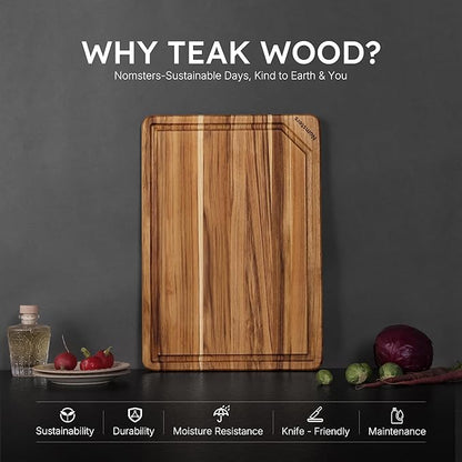 Teak Wood Cutting Board 17inch Wooden Chopping Board with Grip Handles Bamboo High-end Mother Gifts Best Mama Mommy Christmas Xmas Birthday Law Step Stepmom Have Everything Good Unique Present XL - Image 3