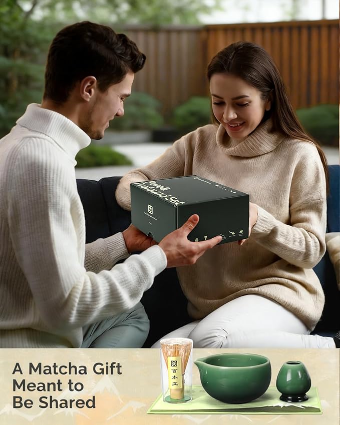 Maestri House Matcha Whisk Set, 7-Pc Complete Matcha Kit with Spouted Ceramic Bowl, Bamboo Whisk and Holder, Scoop, Spoon Rest & Sifter, Tea Cloth – Ideal Gift for Matcha Lovers (Emerald Kanso) - Image 7