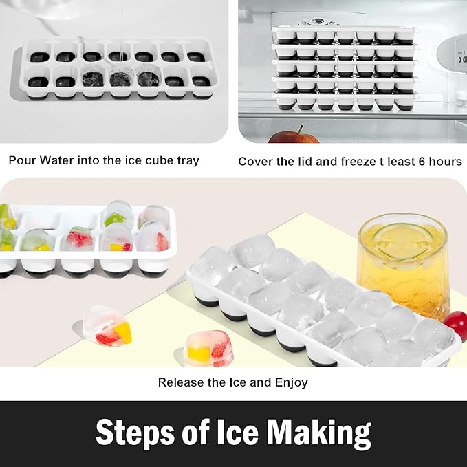 Ice Cube Trays 5 Pack for Freezer – 70 Cubes, Reinforced Snap Lids That Stay Closed, Silicone Push-Release Bottom, BPA-Free PP Frame, Stackable Ice Molds – Modern Home Bar & Everyday Freezer Use - Image 4