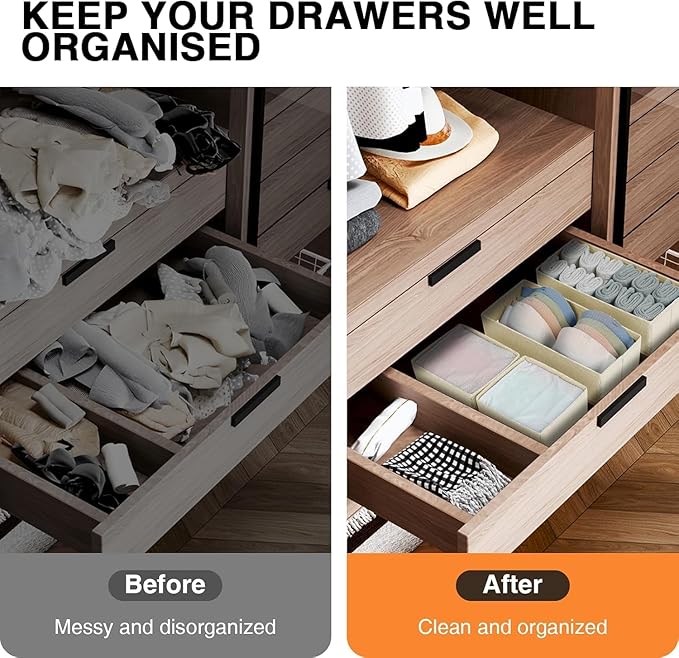 DIMJ Drawer Organizer Clothes, 15 Pack Dresser Organizer, Foldable Closet Organizers and Storage, Fabric Dresser Bins, Drawer Dividers for Nursery, Baby Clothes, Underwears, Sock (Beige) - Image 8