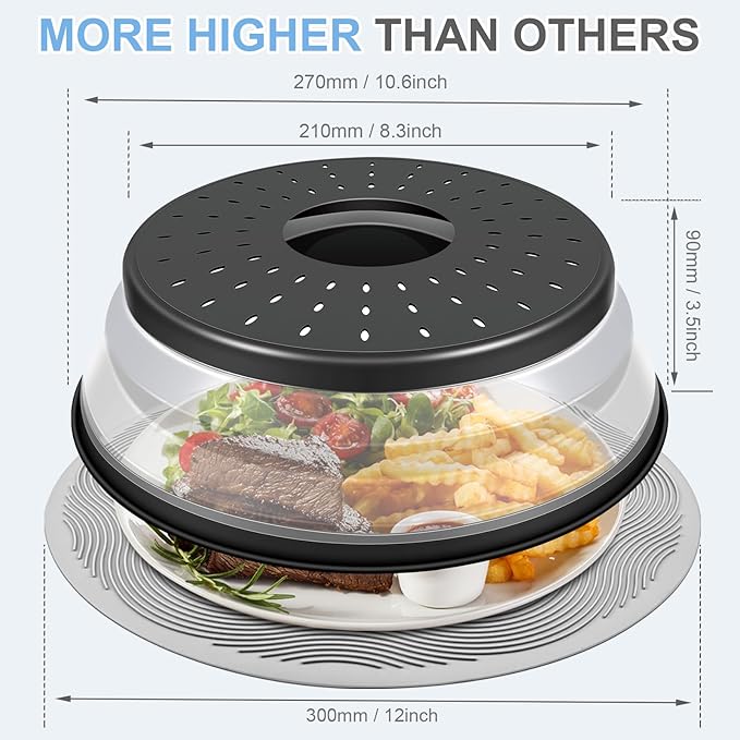 LekDrok Microwave Food Cover with Mat 12 Inch, Mat as Bowl Holder, Cover for Splatter Guard, Collapsible Lid for Plate Dish, Multi-Purpose Silicone Mat & Kitchen Colander Gadget for Meal Prep,Charcoal - Image 6