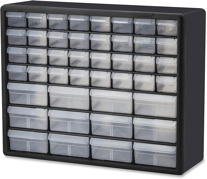 Akro-Mils 44-Drawer Plastic Drawer Storage Cabinet for Garage Organization, Bead Organizer, Building Bricks Storage, Teacher Toolbox, Makeup Organizer, 20" W x 6" D x 16" H, 10144 Black by Akro-Mils