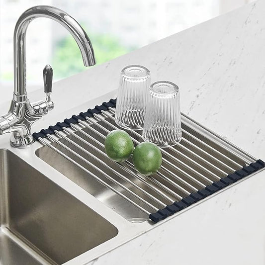 Seropy Roll Up Dish Drying Rack Over the Sink Drying Rack for Kitchen Counter, Rolling Dish Rack Over Sink Mat, Foldable Dish Drainer Stainless Steel Rack Kitchen Organization Gadgets 20.5"x11.8" by SeropyDirect