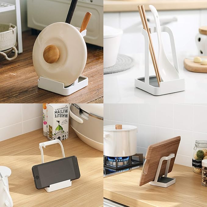 NiHome Versatile Pot Lid Ladle Holder Multipurpose Spatula Pad Book Cutting Board Spoon Rest Kitchen Utensils Drip Tray Washable Durable Stable Tack-Free Installation (White) - Image 7