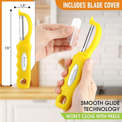 Spring Chef Premium Stainless Steel Yellow Swivel Potato Peelers for Kitchen, Dishwasher Safe Carrot Peeler with Comfortable Handle, Perfect for Vegetable, Fruit, Apple, Cucumber - Set of 2 - Image 3
