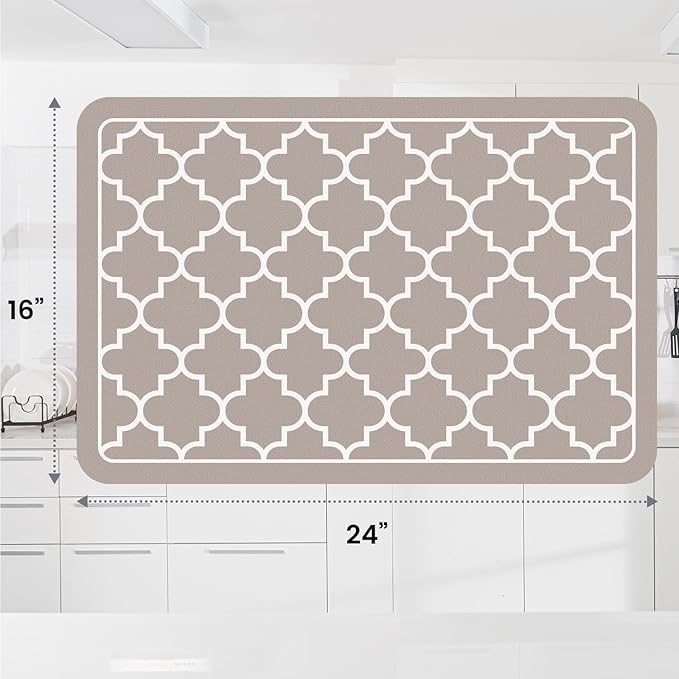 WISELIFE Dish Drying Mat Super Absorbent Drying Mat Large Dish Drying Mats for Kitchen Counter Easy Clean Dish Mat Kitchen Drying Mat16"x 24" Stylish Khaki - Image 2