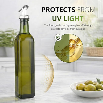 WERTIOO 4Pack Green Olive Oil Dispenser Bottle, 17 OZ Glass Oil Dispenser for Kitchen, 500ml Glass Bottles for Vinegar Oliveoil with Label and Funnel - Image 3
