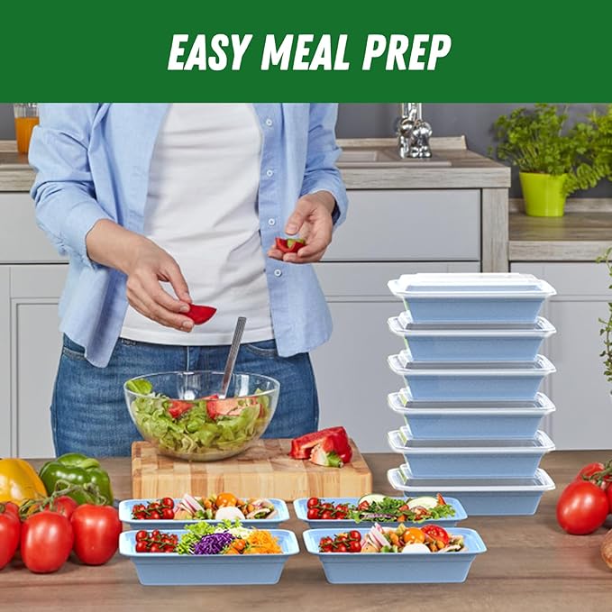 50 Pack (100-Piece) 32 oz Meal Prep Containers Reusable with Easy Open Lids, Sturdy Leakproof Food Safe, Microwave Freezer Dishwasher Safe, To Go Take Out Plastic Food Storage Pans with Lids, Blue - Image 6