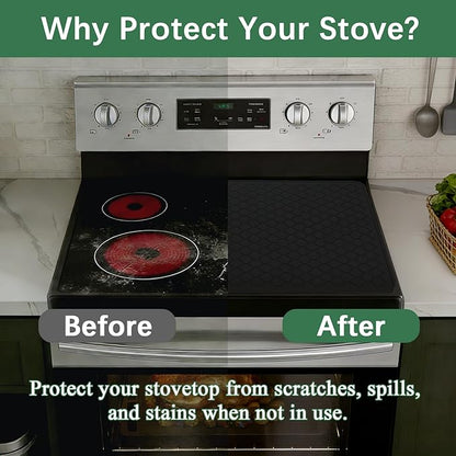 Stove Top Cover for Electric Stove - Food Grade Ceramic Stove top Cover, Silicone XXL Dish Drying Mat, Glass Cooktop Covers, Flat RV Range top Mats (Black, 27.5"X20") - Image 4