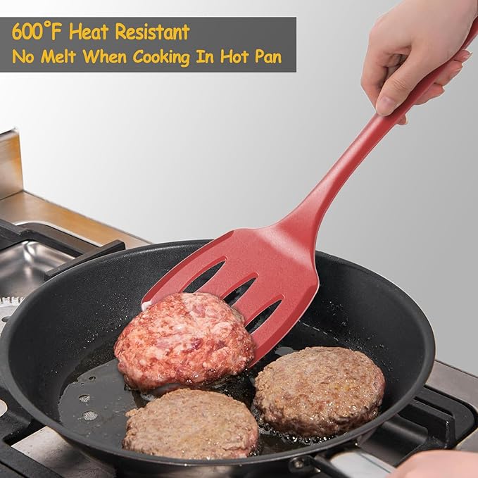 Silicone Spatula Set, 600°F Heat Resistant Silicone Spatula Turner Flipper for Cooking, Non Stick and Non Scratch Kitchen Utensils for Eggs & Pancakes, 4 Pack, Red - Image 6