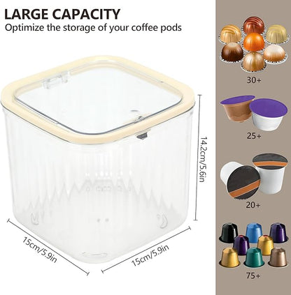 Coffee Pod Holder with Press-Top Lid, Clear BPA-Free Plastic Coffee Capsule Storage Bin Compatible with Nespresso & Keurig K-Cup Pods, Space Saving for Kitchen, Office, Pantry