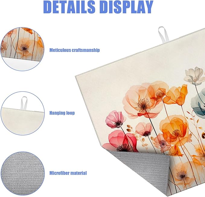 Poppy Dish Drying Mat for Kitchen Counter Wild Flower Drying Pad Absorbent Reversible Dish Drainer Rack Mats Draining Pad 18"x24"Inch - Image 3