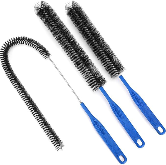 3PCS Drain Brush Set with Refrigerator Coil Cleaning Brush, Multi-Use Drain Cleaning Brush Kit for Kitchen Sink, Bathroom Drains & Surface Clog Removal