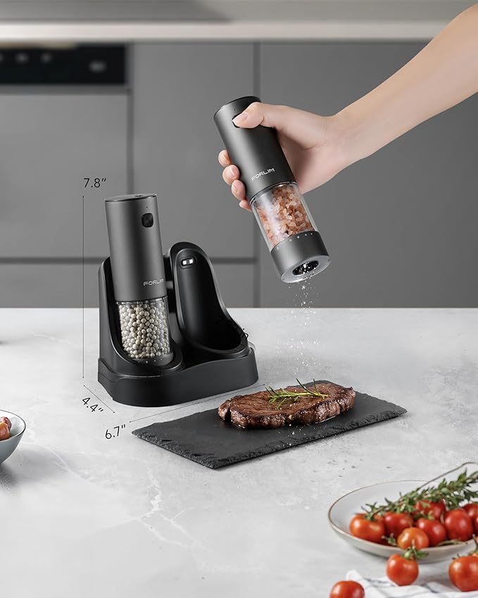 FORLIM 2-Speed ​​Electric Salt And Pepper Grinder Set, External Rotation To Adjust Coarseness, Electric Salt and Pepper Shaker With Charing Base, One-Button Automatic Grinding, Washable Container - Image 3