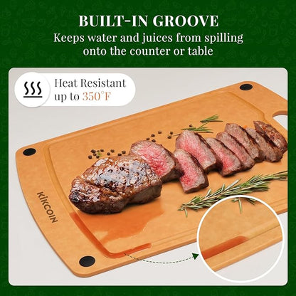 Kikcoin Wood Cutting Board, Cutting Boards for Kitchen Dishwasher Safe Non-slip Chopping Board with Juice Groove, Wood Fiber Composite Cutting Board with Handle, 17.3"*12.8" - Image 4