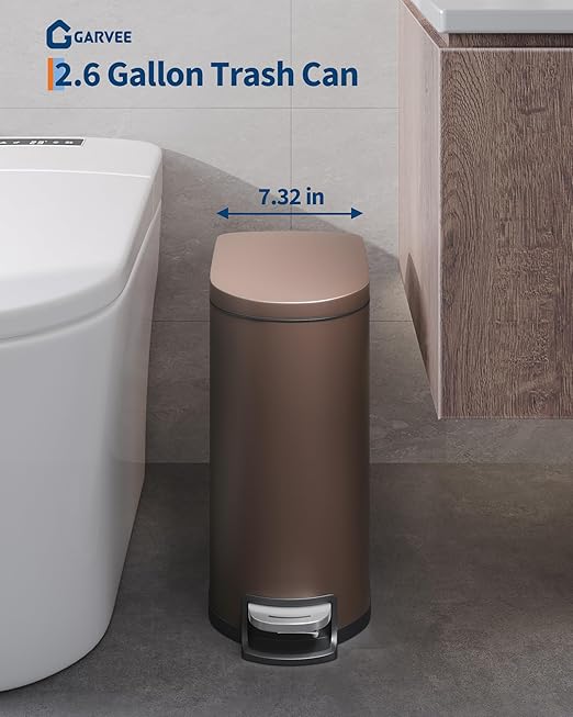 GarveeHome 13 Gal & 2.6 Gal Trash Can Combo Set, Kitchen Trash Can and Bathroom Trash Bin with Lid, Step-On Rustproof Garbage Bin with Inner Bucket, Brown - Image 3