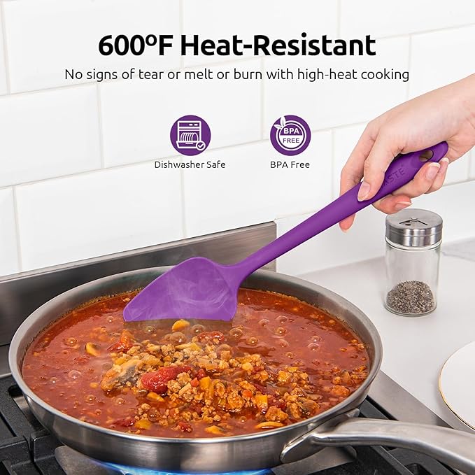 U-Taste Heat Resistant Silicone Spatula - 600ºF Hot-Proof Food Grade Kitchen Baking Bowl Scraper, Flexible and Sturdy Rubber Cooking Utensil for Mixing Scraping in NonStick Cookware (4 Pcs, Colorful) - Image 3