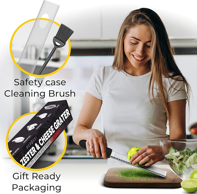Stainless Steel Cheese Grater & Lemon Zester w/Extra Sharp Blade - Perfect for Lemon, Parmesan, Garlic, Chocolate - Spice Up any Dish in Seconds w/Your Premium Citrus Hand Grater with Handle - Black - Image 2