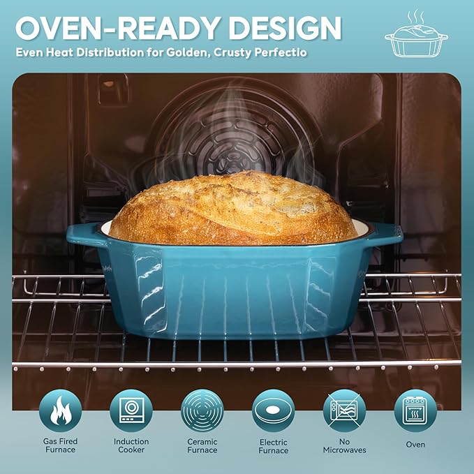Enameled Cast Iron Sourdough Bread Oven – Dutch Oven for Sourdough, Oval Cast Iron Bread Pan with Lid，Loaf Cast Iron Dutch Oven for Baking (3.3QT-Blue） - Image 3