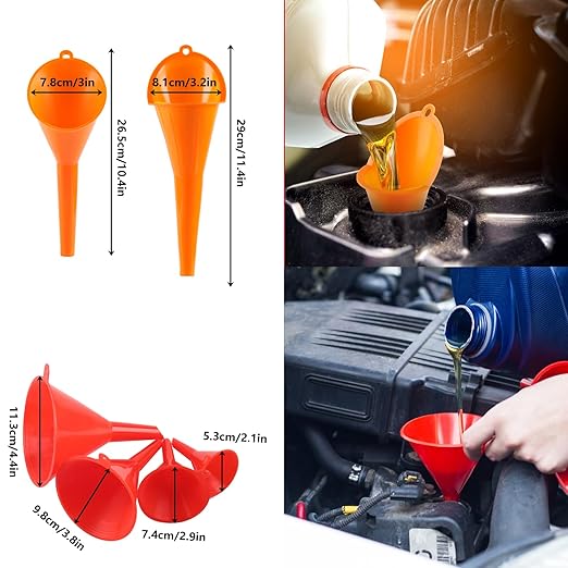 10 Pcs Automotive Funnels Set, Wide Mouth Fuel Funnels, Plastic Long Neck Oil Flexible Right Angle Funnelss, with Detachable Spout and Filter, Plastic Funnel Set for Water/Gasoline/Coolant/Engine Oil - Image 4
