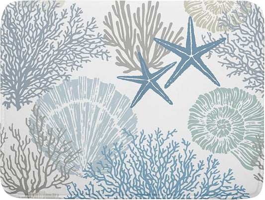 Nautical Dish Drying Mat for Kitchen Counter Coastal Seashell Starfish Summer Microfiber Absorbent Dish Draining Reusable Washable Foldable Extra Large 18"x24" by Unknown
