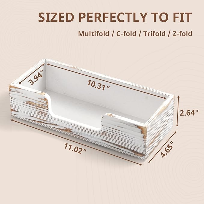 Paper Towel Dispenser Countertop, White Washed Wood Folded Paper Hand Towel Holder for Guest Bathroom, Commercial Tabletop Tissue Dispenser Tray for Multifold C-Fold, Z-Fold, Trifold