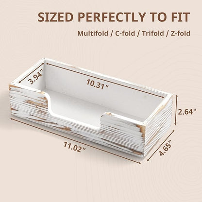 Paper Towel Dispenser Countertop, White Washed Wood Folded Paper Hand Towel Holder for Guest Bathroom, Commercial Tabletop Tissue Dispenser Tray for Multifold C-Fold, Z-Fold, Trifold
