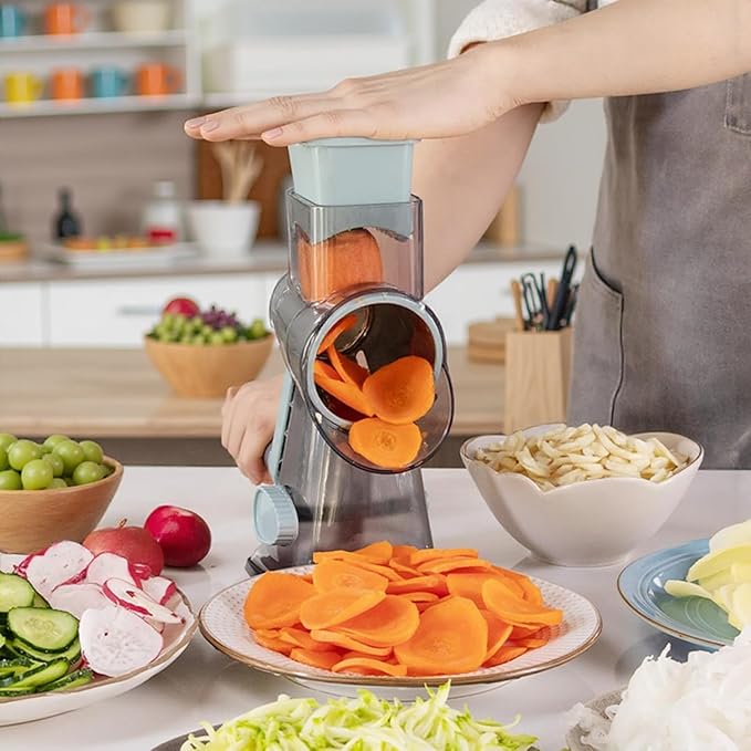 Cheese Grater with Handle, Multifunctional Manual Rotary Cheese Grater - Cheese Shredder Easily Chop Carrots, Potatoes, Vegetables and Fruits and Easy to Clean(blue) - Image 6