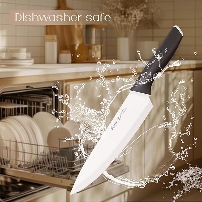 Astercook Knife Set, Kitchen Knives with Block and Sharpener 15 Pcs German Stainless Steel Knives Sharp Blade Dishwasher Safe Deba Knives with Ergonomic Handle, Elegant Black - Image 8