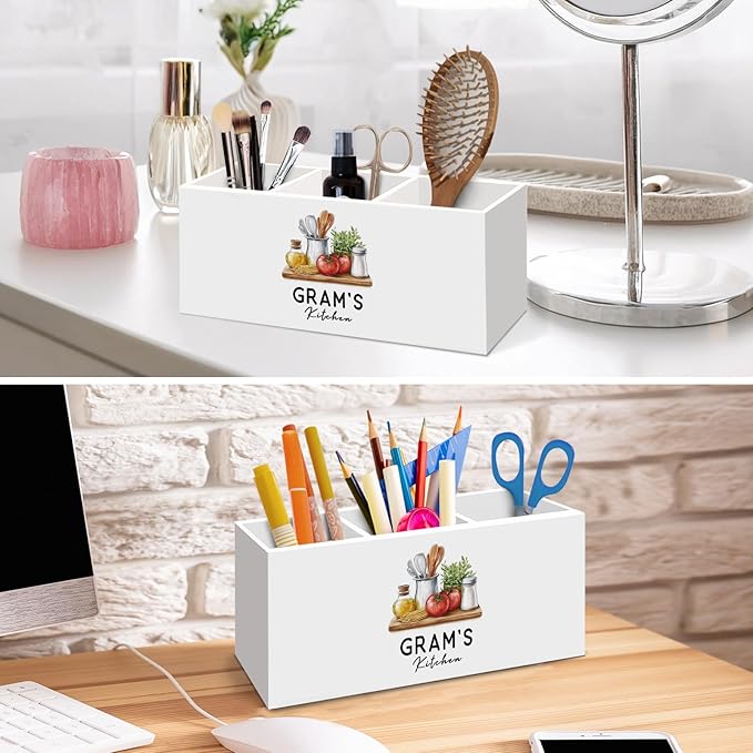 Gram Gifts for Women Kitchen Utensil Holder, Mothers Day Birthday Gift for Grandma from Grandkids, Grandma Gifts for Mimi Gigi Nana, Gram's Kitchen Wooden Cooking Utensil Holder