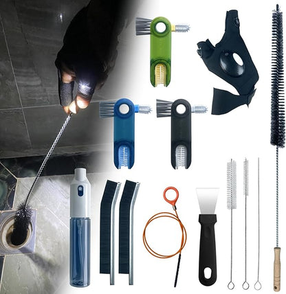 13Pcs Deep Crevice Cleaning Brush Set with Flashlight Gloves & Drain Brush - Dryer Vent Cup Lid Straw Gap Cleaning Tools Professional Cleaning Supplies by KINGORIGIN
