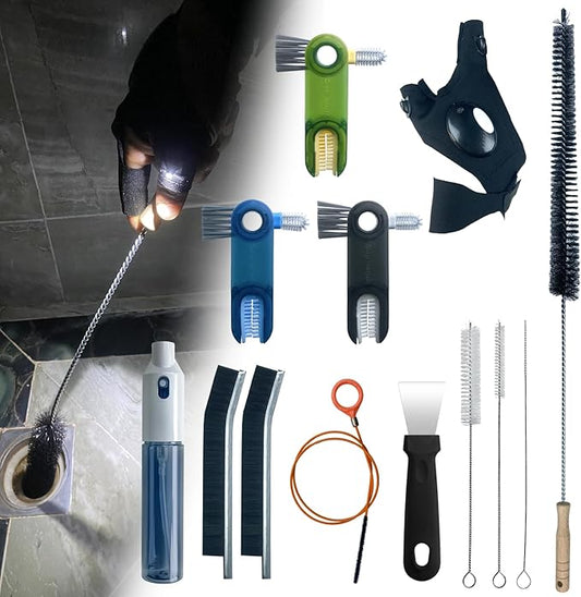 13Pcs Deep Crevice Cleaning Brush Set with Flashlight Gloves & Drain Brush - Dryer Vent Cup Lid Straw Gap Cleaning Tools Professional Cleaning Supplies by KINGORIGIN