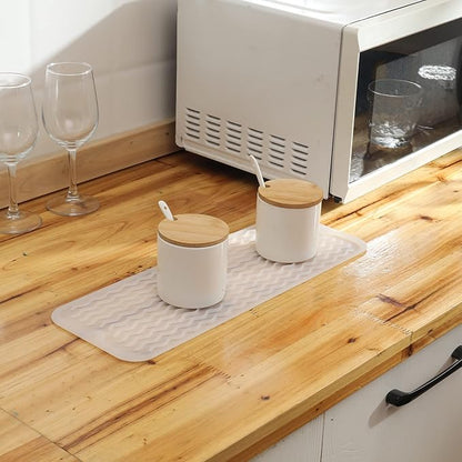 MicoYang Silicone Dish Drying Mat for Multiple Usage,Easy clean,Eco-friendly,Heat-resistant Silicone Mat for Kitchen Counter,Sink,Bar,Bottle,or Cup Translucent M 17 inches x 6 inches - Image 6