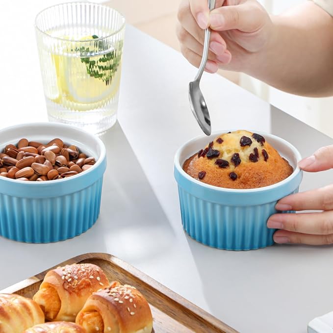 vancasso 8 oz Ramekins with Lid, Porcelain Creme Brulee Souffle Dishes, Blue Pudding Custard Cups Ramiken for Baking, Dishwasher and Oven Safe, Set of 6 - Image 9
