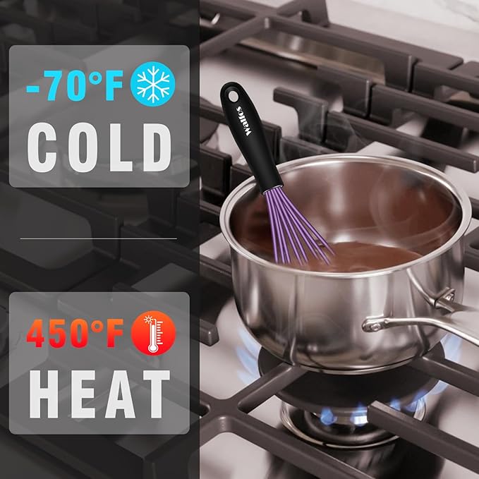 Walfos Mini Silicone Whisk, 5-7Inch, Heat Resistant (480F), Purple & Green - Image 7