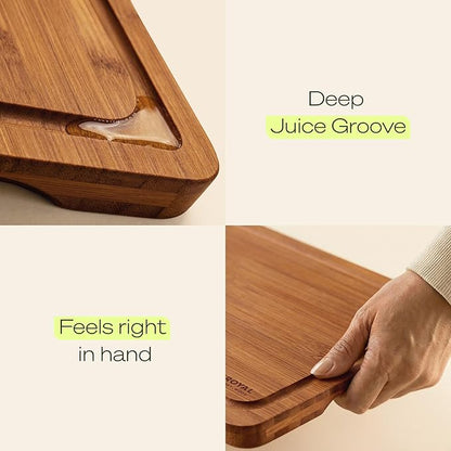 ROYAL CRAFT WOOD Wooden Cutting Boards for Kitchen Meal Prep & Serving - Bamboo Wood Cutting Board Set with Deep Juice Groove Side Handles - Charcuterie & Chopping Butcher Block for Meat (Set of 3)