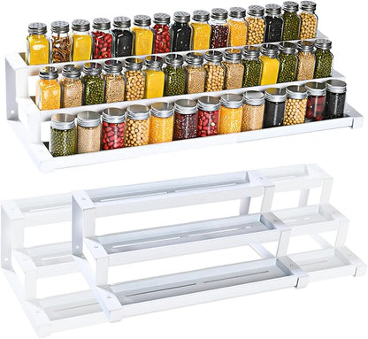 3-Tier Spice Rack Organizer for Kitchen Cabinet or Pantry, 16"-29" Expandable Spice Organization Shelf, Seasoning Organizer, Metal Display Shelf, Slip-Resistant Design for Jars and Bottles, White by GOENDR