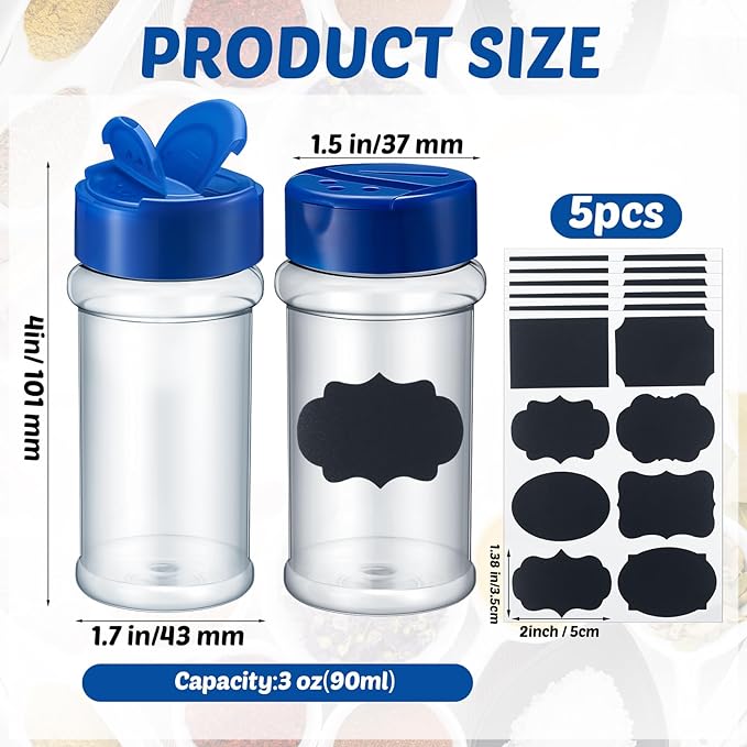 Eccliy 36 Pack 3 oz Clear Plastic Spice Jars with Label and Shaker Lids Empty Spice Bottles Seasoning Containers Seasoning Jars Shaker Condiment Pots for Pepper Herbs Powders(Blue) - Image 2