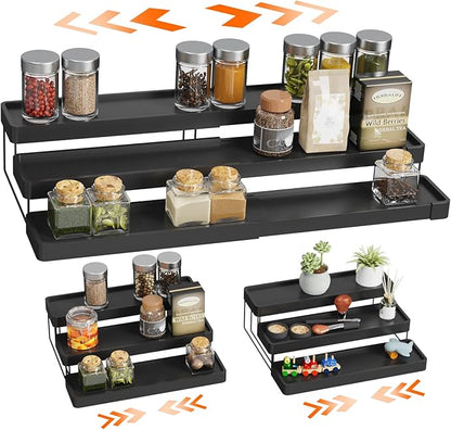 Expandable Spice Rack Organizer - 3 Tier Adjustable Spice Organizer for Cabinet & Countertop - Easy Visibility - Black by invocoo
