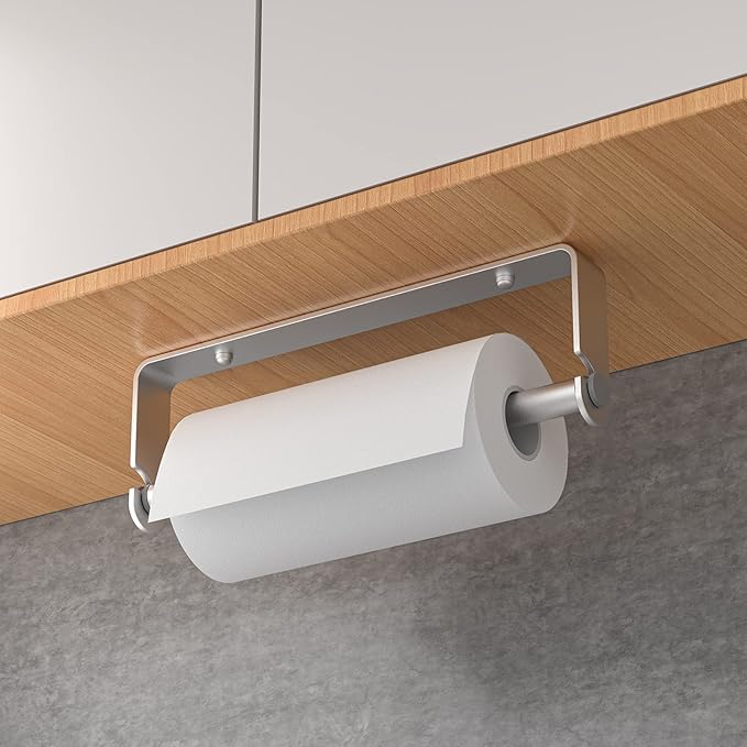 Under Cabinet Paper Towel Holder, Adhesive or Drill Mount Paper Towel Holder, Wall Mount Paper Towel Holders for Kitchen or Bathroom (Silver) - Image 5