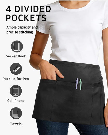 Syntus Server Apron for Men Women, Waitress Waist Apron, Black 1/3/12 Packs - Image 5